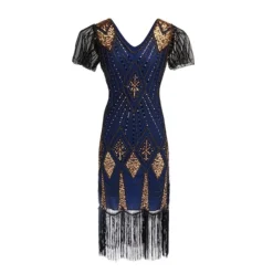 Women's Retro 1920s Fringe Dress Midi Dress Party Halloween Sequins Tassel Fringe Geometric V Neck Short Sleeve Regular Fit Spring Fall 2023 Black Light Red XS S M L -HANs Plus Size Style Shop pebdxl1692611974452
