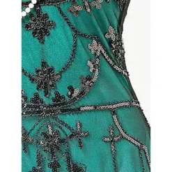 Women's Retro 1920s Sequin Dress Long Dress Maxi Dress Party Halloween Sequins Mesh Floral V Neck Short Sleeve Regular Fit Spring Fall 2023 Black Red XS S M L -HANs Plus Size Style Shop penuej1692857601218