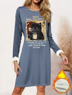 Women's Sweatshirt Dress Casual Dress Mini Dress Warm Fashion Outdoor Vacation Going Out Crew Neck Print Cat Letter Loose Fit Blue Purple Gray S M L XL XXL -HANs Plus Size Style Shop pflcdi1697789967060