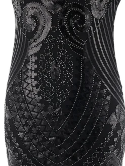 Women's Retro 1920s Fringe Dress Midi Dress Party Halloween Sequins Tassel Fringe Floral Crewneck Short Sleeve Regular Fit Spring Fall 2023 Black Gold S M L XL -HANs Plus Size Style Shop pikqdw1692948610178