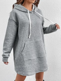 Women's Casual Dress Hoodie Dress Mini Dress Fashion Daily Outdoor Vacation Going Out Crew Neck Pocket Pure Color Pure Color Loose Fit Gray S M L XL XXL -HANs Plus Size Style Shop pkoknd1693555722724