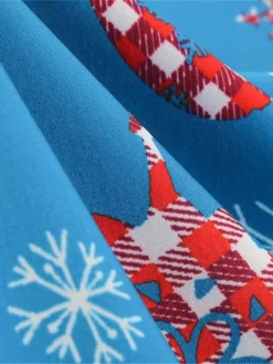 Women's Christmas Swing Dress Vintage DressKnee Length Dress Blue Red Navy Blue Black Long Sleeve Plaid Santa Claus Elk Bow Print Fall Winter V Neck Vacation Vintage 2022 S M L XL XXL 3XL -HANs Plus Size Style Shop plwovx1665293392802