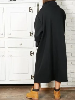 Women's Sweatshirt Dress Casual Dress Midi Dress Fashion Daily Outdoor Vacation Going Out Turtleneck Pocket Solid Color Regular Fit Black Yellow Purple S M L XL XXL -HANs Plus Size Style Shop pmzumf1697541677709