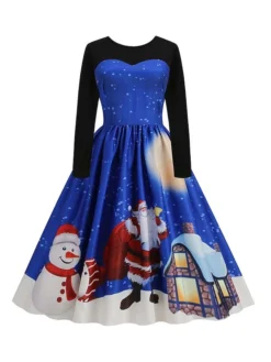 Women‘s Christmas Retro Elegant Vintage Dress Midi Dress Party Ruched Patchwork Santa Claus Crew Neck Long Sleeve Regular Fit Fall Winter 2023 Black Red S M L XL -HANs Plus Size Style Shop pnnvlw1694426163623