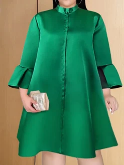Women‘s Plus Size Curve Party Dress Solid Color Stand Collar Long Sleeve Winter Fall Elegant Formal Mini Dress Party Cocktail Party Dress -HANs Plus Size Style Shop pntgco1669974349318