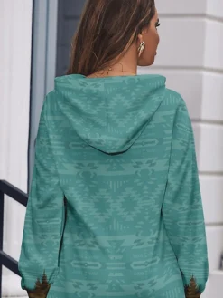 Women's Hoodie Dress Casual Dress Mini Dress Fashion Daily Outdoor Going Out Weekend V Neck Pocket Print Geometric Loose Fit Blue S M L XL XXL -HANs Plus Size Style Shop poqufg1697537471897