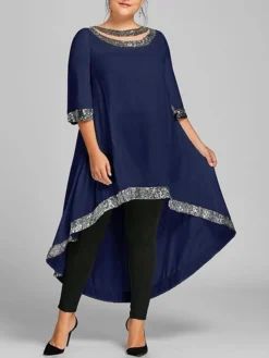 Women's Plus Size Casual Dress Solid Color Crew Neck 3/4 Length Sleeve Winter Fall Elegant Casual Maxi Long Dress Daily Vacation Dress -HANs Plus Size Style Shop poqvhc1670922353678