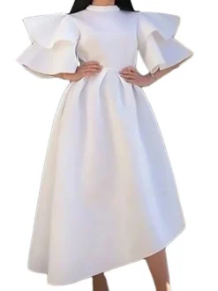 Women‘s Plus Size Curve Party Dress Solid Color Crew Neck Half Sleeve Spring Fall Elegant Modern Maxi Long Dress Formal Party Dress -HANs Plus Size Style Shop ppavyz1669704982268