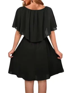 Women's Casual Dress Summer Dress Plain Dress Midi Dress Fake Two Piece Outdoor Street Daily Fashion Streetwear Crew Neck Short Sleeve 2023 Loose Fit Black White Wine Color S M L XL XXL Size -HANs Plus Size Style Shop pqglts1689248934066