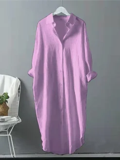 Women‘s Plus Size Curve Shirt Dress Casual Dress Shift Dress Solid Color Long Dress Maxi Dress Long Sleeve Button Shirt Collar Basic Outdoor Black White Spring Summer L XL XXL 3XL 4XL -HANs Plus Size Style Shop pqload1677060668835