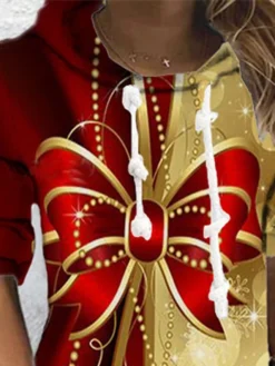 Women's Christmas Hoodie Dress Shift Dress Mini Dress Gold Long Sleeve Print Print Winter Fall Hooded Vacation Casual Daily Vacation 2022 S M L XL XXL 3XL -HANs Plus Size Style Shop prhozf1667387320689