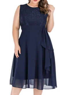 Women‘s Plus Size Curve Easter Dress Party Dress Solid Color Boat Neck Ruched Short Sleeve Spring Fall Casual Prom Dress Midi Dress Casual Daily Dress -HANs Plus Size Style Shop prljte1635233928754