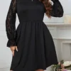 Women's Plus Size Party Dress Wedding Guest Dress Black Dress Mini Dress Black Long Sleeve Pure Color Lace Spring Fall Winter Crew Neck Fashion Winter Dress Evening Party Wedding Guest 2023 XL XXL