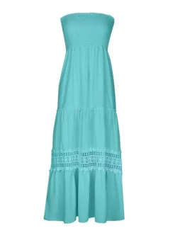 Women's Long Dress Maxi Dress Casual Dress Sheath Dress Swing Dress Pure Color Streetwear Casual Outdoor Holiday Date Ruched Patchwork Sleeveless Strapless Dress Slim Black White Yellow Summer Spring -HANs Plus Size Style Shop przbpe1683083772118