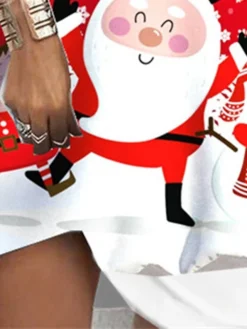 Women's Christmas Hoodie Dress Shift Dress Mini Dress Wine Long Sleeve Santa Claus Elk Snowman Print Winter Fall Hooded Vacation Casual 2022 S M L XL XXL 3XL -HANs Plus Size Style Shop ptndrn1667268302822