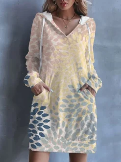 Women's Casual Dress Hoodie Dress Shift Dress Floral Pocket Drawstring Hooded Mini Dress Fashion Streetwear Outdoor Daily Long Sleeve Loose Fit Yellow Light Green Pink Spring Fall S M L XL XXL -HANs Plus Size Style Shop ptowgr1692855009144