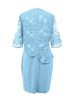 Women's Plus Size Party Dress Lace Dress Cocktail Dress Midi Dress Pink Blue Green 3/4 Length Sleeve Pure Color Lace Spring Fall Winter Crew Neck Fashion Winter Dress Wedding Guest Vacation 2023 L XL -HANs Plus Size Style Shop ptyqbc1693806681888