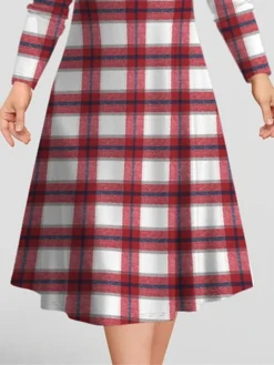 Women's Christmas Plus Size Curve Casual Dress Skater Dress A Line Dress Plaid Midi Dress Long Sleeve Print Crew Neck Fashion Outdoor Wine Fall Winter L XL XXL 3XL 4XL -HANs Plus Size Style Shop ptyrvc1697189193506