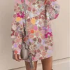 Women's Casual Dress Sweatshirt Dress Shift Dress Geometric Color Block Print Crew Neck Mini Dress Fashion Streetwear Outdoor Daily Long Sleeve Loose Fit Pink Purple Green Spring Fall S M L XL XXL