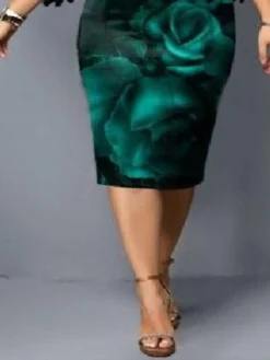 Women‘s Plus Size Curve Flattering Dresses Elegant Apple Shaped Dress Wedding Guest Party Dress Print Crew Neck Sleeve Spring Fall Work Casual Prom Dress Midi Dress Daily Work Dress -HANs Plus Size Style Shop putvpr1649312179049