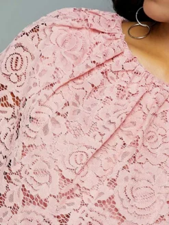 Women‘s Plus Size Curve Flattering Dresses Apple Shaped Dress Wedding Guest Sheath Dress Solid Color Crew Neck Lace Half Sleeve Fall Spring Elegant Knee Length Dress Daily Vacation Dress -HANs Plus Size Style Shop pvjsvk1661325322462