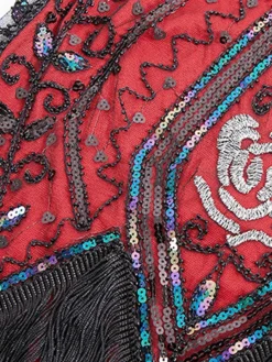 Women's Retro 1920s Fringe Dress Midi Dress Party Halloween Sequins Tassel Fringe Leaf V Neck Sleeveless Regular Fit Spring Fall 2023 Black Wine S M L XL -HANs Plus Size Style Shop pvnhjz1692948661591