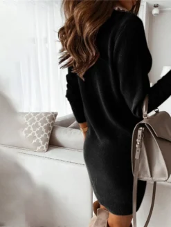 Women's Sweater Dress Sheath Dress Mini Dress Black White Khaki Long Sleeve Pure Color Patchwork Fall Winter Autumn V Neck Stylish Winter Dress Fall Dress 2023 S M L XL XXL -HANs Plus Size Style Shop pvyzff1632900421200
