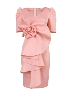 Women‘s Plus Size Curve Party Dress Solid Color V Neck Half Sleeve Spring Fall Elegant Formal Knee Length Dress Formal Party Dress -HANs Plus Size Style Shop pwnpms1665286574467