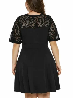 Women‘s Plus Size Curve Party Dress Solid Color V Neck Ruched Short Sleeve Fall Spring Casual Prom Dress Maxi Long Dress Casual Daily DressHomecoming DressLace -HANs Plus Size Style Shop pxkkpp1640249953928