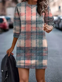 Women's Casual Dress Sweatshirt Dress Mini Dress Warm Fashion Outdoor Vacation Going Out Crew Neck Print Geometric Loose Fit Yellow Red Blue S M L XL XXL