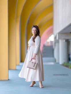 Women‘s Plus Size Curve Casual Dress Swing Dress Solid Color Long Dress Maxi Dress 3/4 Length Sleeve Lace Up Pocket Crew Neck Fashion Daily Yellow Red Spring Summer L XL XXL 3XL -HANs Plus Size Style Shop pyaoop1687232556400