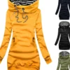 Women's Hoodie Dress Sheath Dress Short Mini Dress Black Yellow Army Green Navy Blue Long Sleeve Pure Color Pocket Fall Winter Hooded Casual Loose 2022 S M L XL XXL 3XL / Casual Dress
