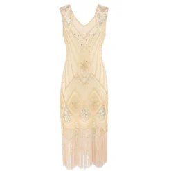 Women's Retro 1920s Fringe Dress Midi Dress Party Halloween Sequins Tassel Fringe Geometric V Neck Sleeveless Regular Fit Spring Fall 2023 Black Red S M L XL -HANs Plus Size Style Shop pyzifv1692610486782