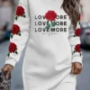 Women's Casual Dress Sweatshirt Dress Winter Dress Letter Rose Print Crew Neck Mini Dress Fashion Streetwear Outdoor Daily Long Sleeve Loose Fit White Fall Winter S M L XL XXL