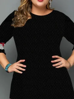 Women's Plus Size Christmas Work Dress Snowman Crew Neck Print 3/4 Length Sleeve Fall Winter Work Elegant Knee Length Dress -HANs Plus Size Style Shop pzpabn1664359484711