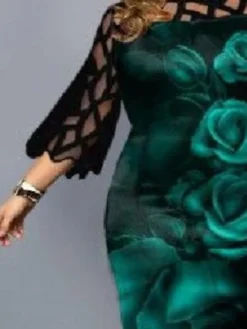 Women‘s Plus Size Curve Flattering Dresses Elegant Apple Shaped Dress Wedding Guest Party Dress Print Crew Neck Sleeve Spring Fall Work Casual Prom Dress Midi Dress Daily Work Dress -HANs Plus Size Style Shop qbihpn1649312178006