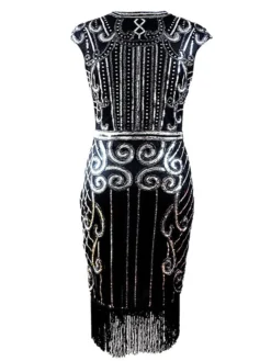 Women's Retro 1920s Fringe Dress Midi Dress Party Halloween Sequins Tassel Fringe Floral Crewneck Sleeveless Regular Fit Spring Fall 2023 Black Burgundy S M L XL -HANs Plus Size Style Shop qbzqzn1692947675758
