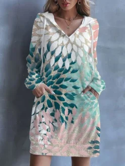 Women's Casual Dress Hoodie Dress Shift Dress Floral Pocket Drawstring Hooded Mini Dress Fashion Streetwear Outdoor Daily Long Sleeve Loose Fit Yellow Light Green Pink Spring Fall S M L XL XXL -HANs Plus Size Style Shop qciazl1692854997810