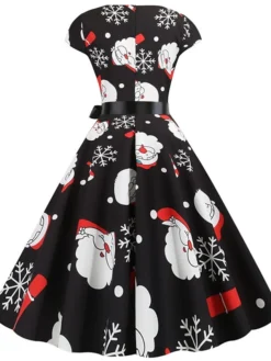 Women's Christmas Knee Length Dress Purple Wine Gray White Black Red Light Green Short Sleeve Print Bow Print Fall Winter Round Neck Casual Vintage2021 S M L XL XXL -HANs Plus Size Style Shop qdfons1630046097847