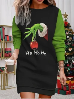 Women's Casual Dress Sweatshirt Dress Mini Dress Warm Fashion Outdoor Christmas Vacation Crew Neck Print Geometric Print Monster Loose Fit Black Red Burgundy S M L XL XXL -HANs Plus Size Style Shop qdkvza1695365296312