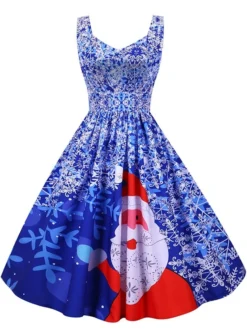 Women's Christmas Knee Length Dress Purple Black Red Navy Blue Light Blue Sleeveless Print Bow Print Fall Winter V Neck Casual Vintage2021 S M L XL XXL -HANs Plus Size Style Shop qdlcbn1630043270504