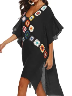 Women's Swimwear Cover Up Beach Dress Normal Swimsuit Splice Floral White Black Navy Blue V Wire Bathing Suits New Vacation Fashion /y / Modern -HANs Plus Size Style Shop qenqbg1652335466871