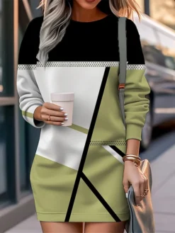 Women's Casual Dress Sweatshirt Dress Mini Dress Warm Fashion Outdoor Vacation Going Out Crew Neck Print Geometric Loose Fit Pink Royal Blue Blue S M L XL XXL -HANs Plus Size Style Shop qeshiq1694576820845