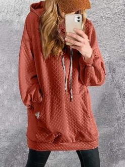 Women's Casual Dress Hoodie Dress Black Dress Mini Dress Pocket Outdoor Street Daily Active Fashion Hooded Long Sleeve 2023 Loose Fit Black Red Blue Color S M L XL XXL Size -HANs Plus Size Style Shop qeztne1692862184074