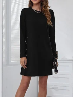 Women's Casual Dress T Shirt Dress Tee Dress Winter Dress Mini Dress Patchwork Button Daily Going Out Weekend Basic Elegant Crew Neck Long Sleeve Black Pink Grey Color S M L XL 2XL Size -HANs Plus Size Style Shop qfqhav1693363968222
