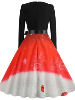 Women's Christmas Swing Dress Vintage Dress Midi Dress Green Blue Purple Long Sleeve Santa Claus Bow Winter Fall Autumn V Neck Fashion Daily Date 2022 S M L XL XXL 3XL -HANs Plus Size Style Shop qfswbr1667894683335