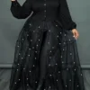 Women‘s Plus Size Curve Flattering Dresses Elegant Apple Shaped Dress Wedding Guest Casual Dress Swing Dress Polka Dot Long Dress Maxi Dress Long Sleeve Mesh Stand Collar Basic Daily Spring Summer