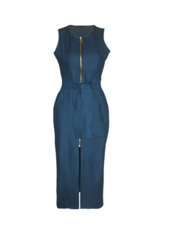 Women's Denim Dress Bodycon Sheath Dress Maxi Long Dress Denim Stylish Casual Daily Vacation Going Out Crew Neck Lace Up Zipper Sleeveless Summer Spring Fall 2023 Slim Blue Pure Color S M L XL -HANs Plus Size Style Shop qgcbks1643105762889