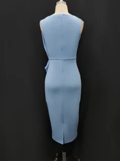 Women's Plus Size Curve Party Dress Bodycon Sheath Dress Plain Midi Dress Sleeveless Ruffle Crew Neck Fashion Party Sky Blue Spring Fall XL XXL 3XL 4XL -HANs Plus Size Style Shop qgdkfm1694425964783