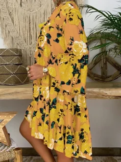 Women‘s Plus Size Curve Casual Dress Floral V Neck Print Long Sleeve Fall Spring Casual Short Mini Dress Daily Vacation Dress -HANs Plus Size Style Shop qgfdwq1660643931248